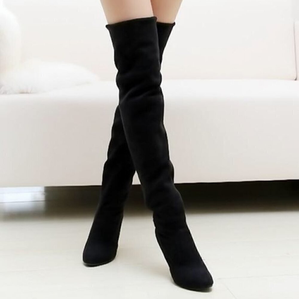 Mia SZ 6.5  Black Vegan Suede Over the knee boots Timeless Staple Sexy Retro
